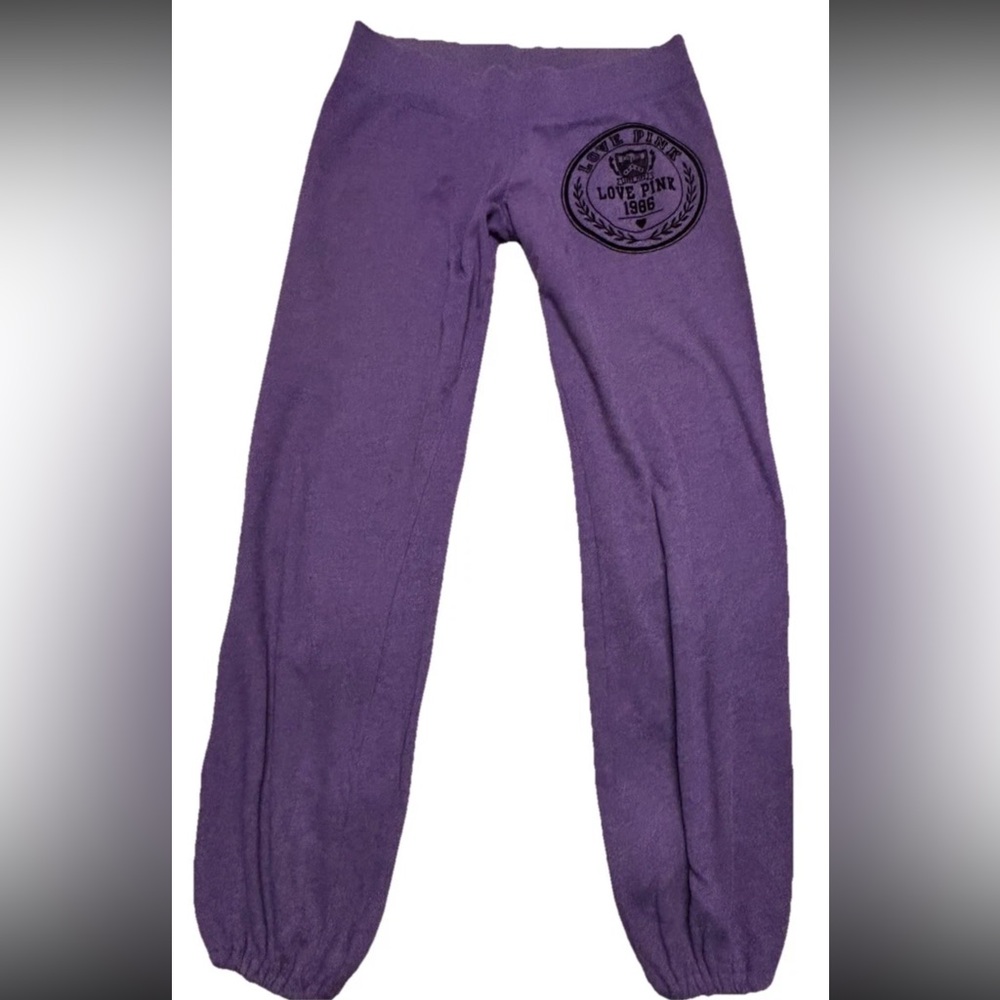 Pink Victoria’s Secret Y2K Purple Logo Spellout Joggers SZ . S Velvet Logo